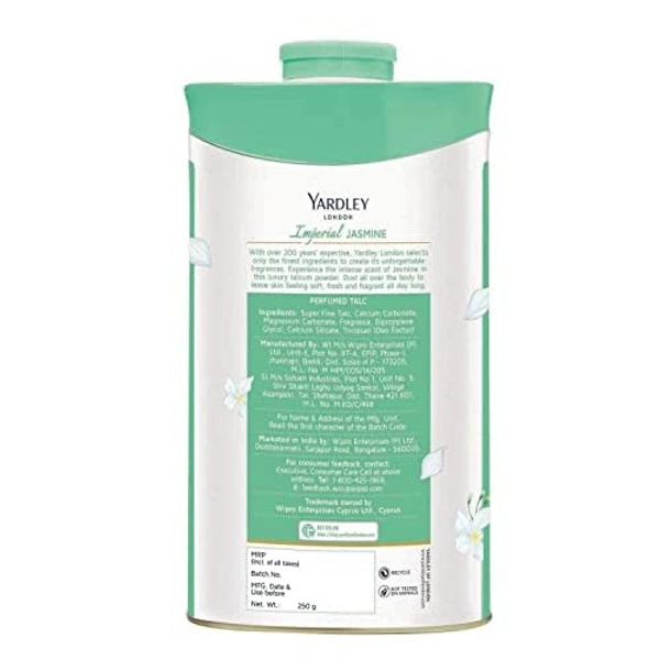 Yardley London Imperial Jasmine Perfumed Talc (250g)| Luxurious Scented Talc for Women | Smooth & Silky Texture