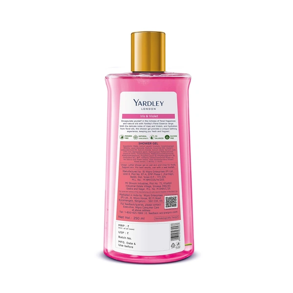 Yardley London Shower Gel 250ml | Floral Essence with Iris & Violet | Enriched with Natural Floral Oils | Paraben & Silicone Free