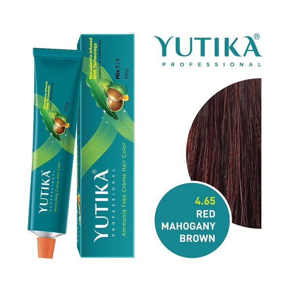 Yuthika Professional Creme Hair Color Tube 100gm with 4.65 Red Mahogany Brown Shade | Permanent Fashion Shade | Smooth Shine Finish | Grey Coverage | Salon Quality Result at Home