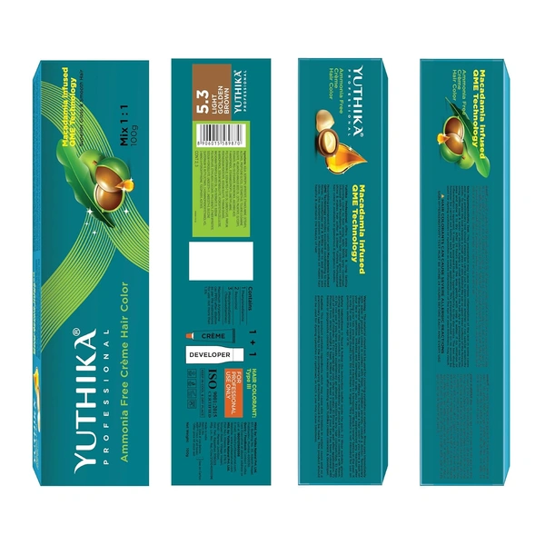 Yuthika Professional Creme Hair Color Tube 100gm with 5.3 Light Golden Brown Shade | Permanent Fashion Shade | Smooth Shine Finish | Grey Coverage | Salon Quality Result at Home