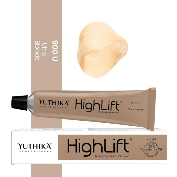 Yuthika Professional High Lift Creme Hair Colour 900U Ultra Blonde 50g | Permanent Hair Dye with Macadamia Oil & Vitamin E | Full Grey Coverage