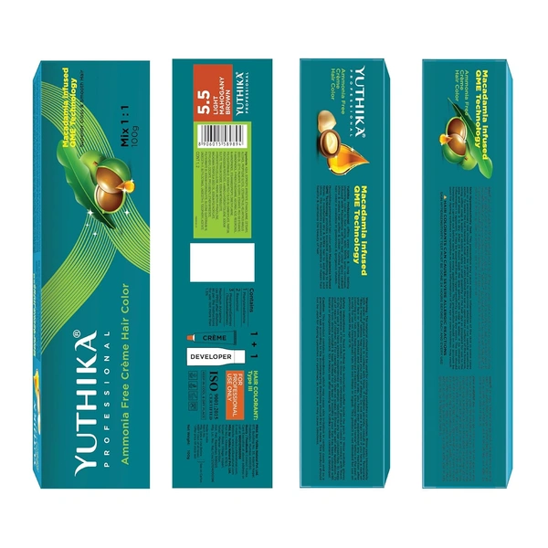 Yuthika Yutika Professional Creme Hair Color Tube 100gm Shade 5.5 Light Mahogany Brown | Permanent Hair Dye for Grey Coverage | Long Lasting Rich Shine | Smooth Salon Finish