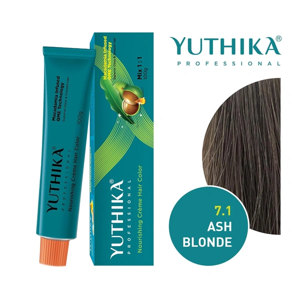 Yuthika Yutika Professional Creme Hair Color Tube 100gm Shade 7.1 Ash Blonde Permanent Hair Dye for Grey Coverage Long Lasting Color Rich Shine Smooth Salon Finish