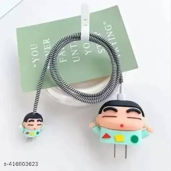 Cartoon 3D Design Protective Case for 20W i Phone USB-C Po.wer Adapter Charger, Cute Cartoon Lightning Data Cable Case for iPhone Charger (shinchain green, Pack of 1)