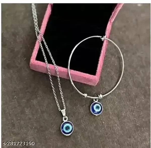 FSF Evil Eye Bracelet and Pendant with Chain. Natural Blue Evil Eye Pendant Protect You From Bad Eyes For Boys and Girls.