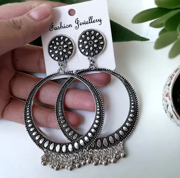 Circle Oxidised Earring