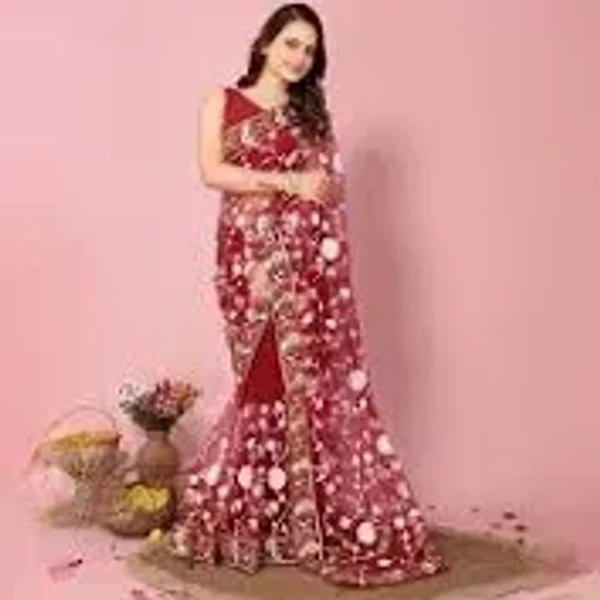 women maroon embroidered saree