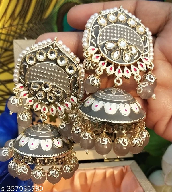 Traditional Heavy Jhumka,Grey Earring