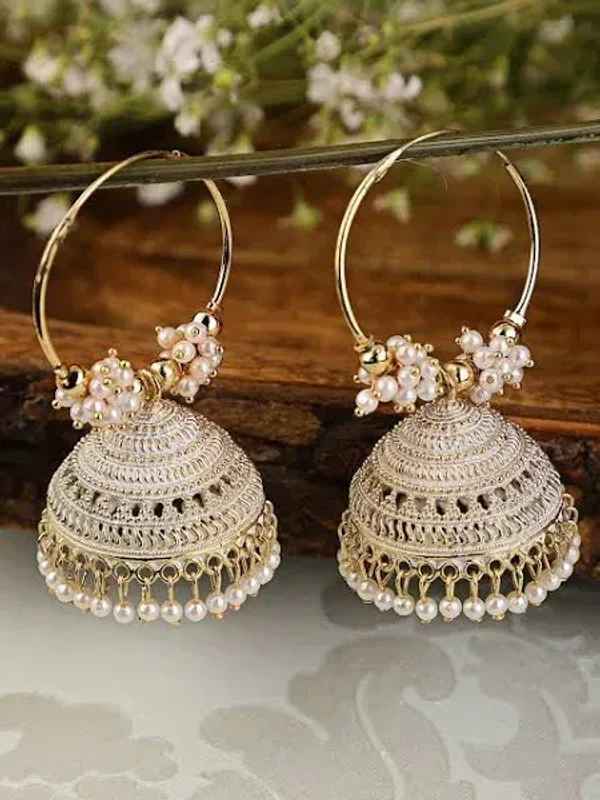 Shining Diva White Contemporary Jhumkas Earrings