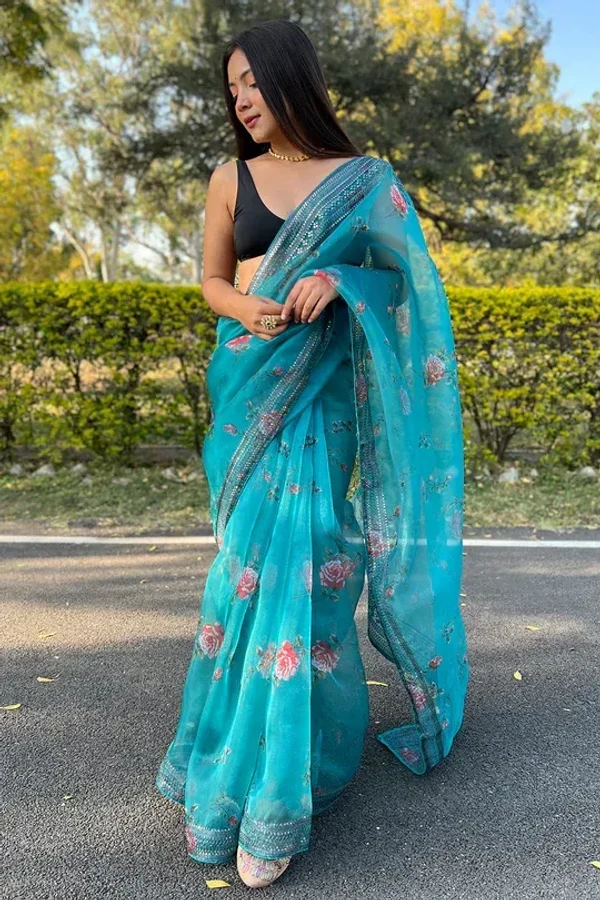 Sky Blue Organza Saree