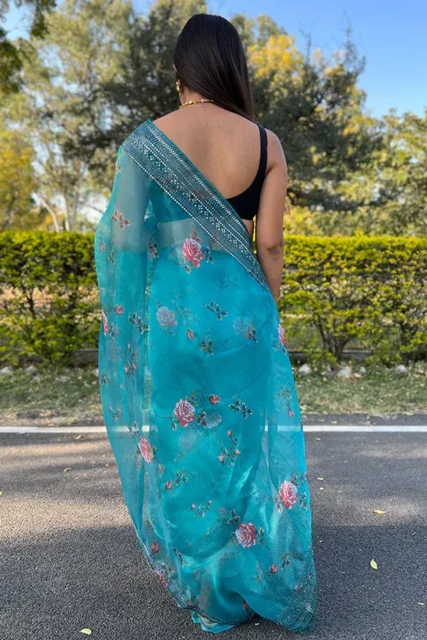 Sky Blue Organza Saree