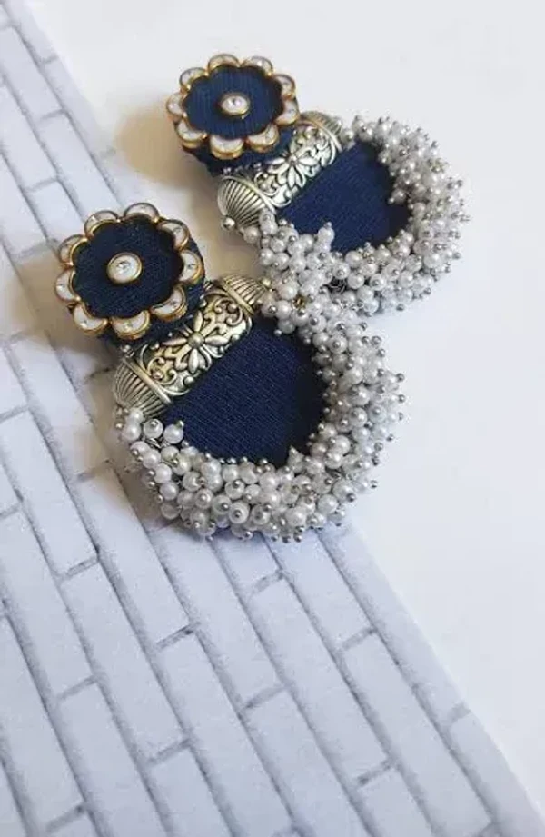 Chalo Bazar black and silver heavy jhumka with beads Earring