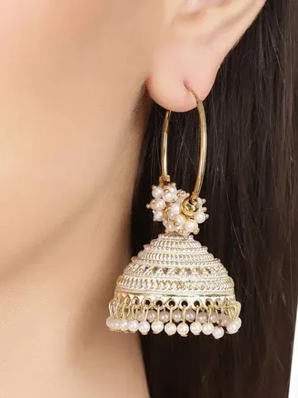 Shining Diva White Contemporary Jhumkas Earrings