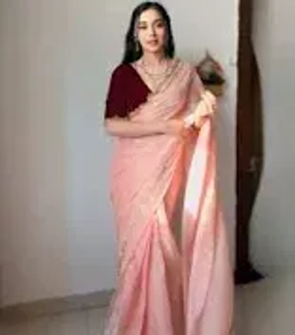 Enamoring 1-Minute Ready To Wear Peach Jimmy Choo Silk Saree