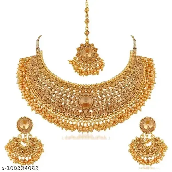 ZIZERY Bridal Gold Plated Pearl LCT Stones Necklace Jewellery Set For Women