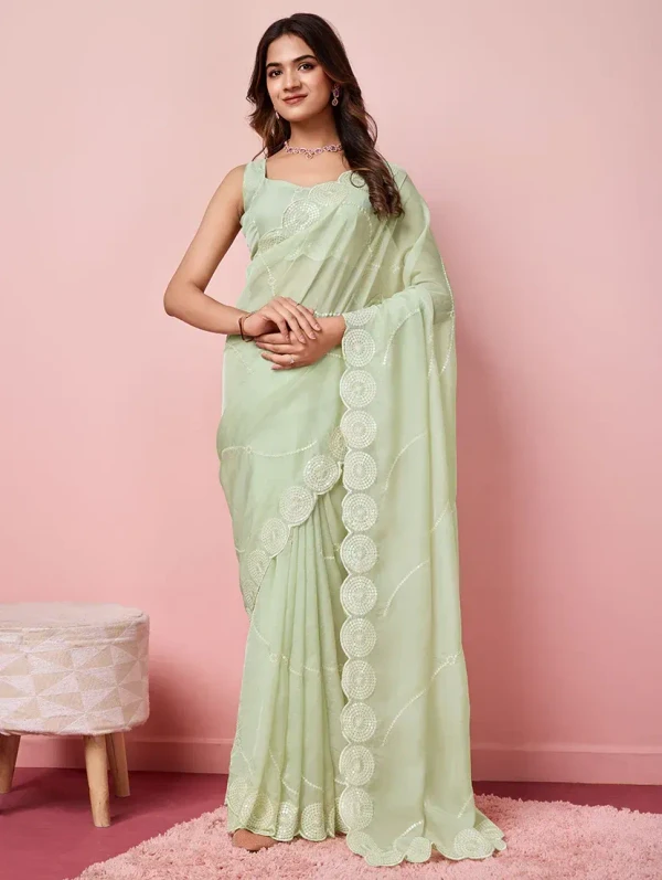 women neo mint embroidered saree