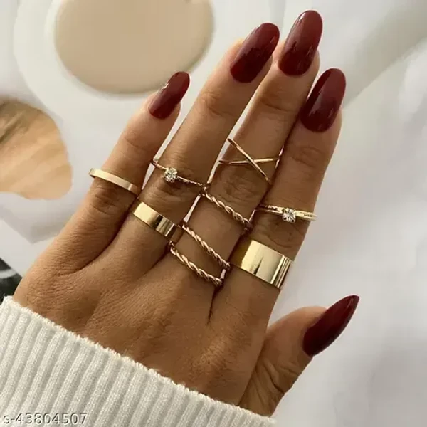 Gold Plated 9 Piece Dailywear Multi Designs Ring Set For Women & Girls