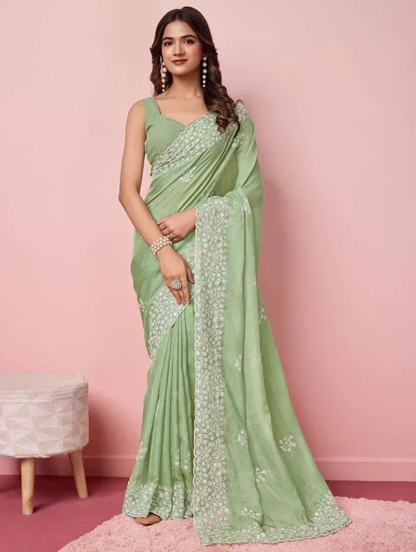 women neo mint embroidered saree