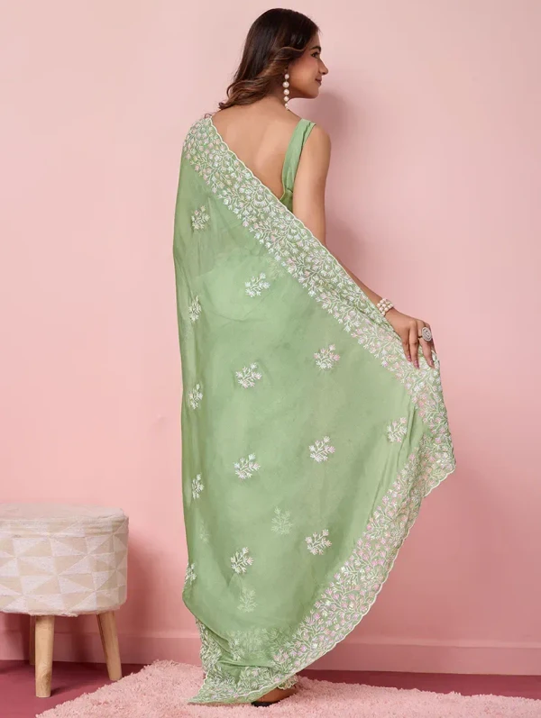 women neo mint embroidered saree