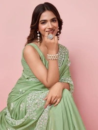 women neo mint embroidered saree
