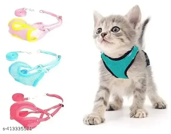 Puppy Vest Harness and Leash Set Soft mesh Comfort fit no Pull no Choke Padded Vest Harness with Leash for Puppy and Small Pets - Pack of 1 (Color as per Availa