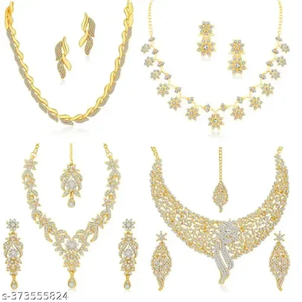 Sparkling Gold Plated Austrian Diamond Set of 4 Necklace Combo for Women (SKR48715)