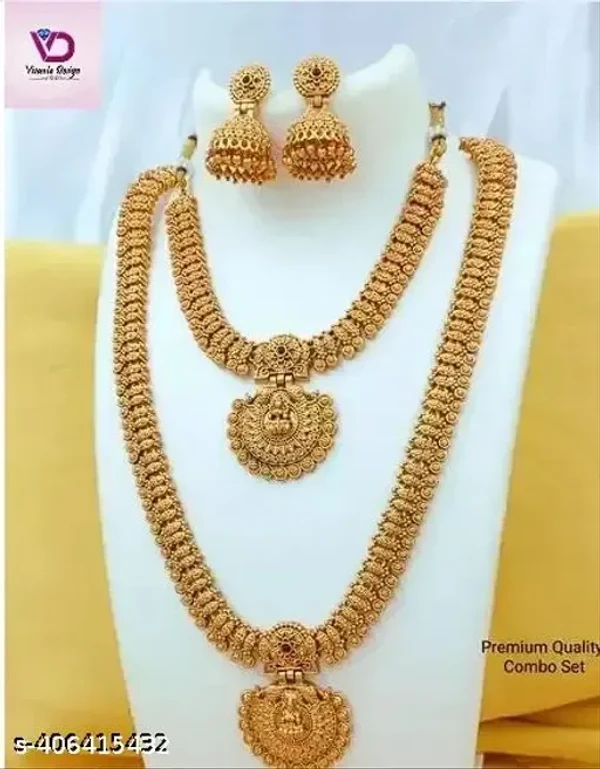 Vivanta design Jewellery Sets II Goddess Lakshmi Temple Design Gold Toned Faux Pearls Adorned Jewellery Set II Beautiful Antique Necklace Set / Indian Women Jewellery/ Gold Plated Fashion Jewelry II Traditional Handmade South Indian Jewellry Set II