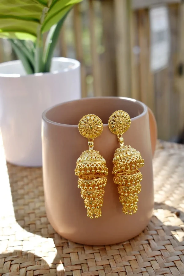 Jhumka Earrings, Chalo Bazar Gold Jhumka / Jhumki Earrings, 5 Tier Jhumka Earring