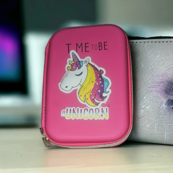 Time To Be Unicorn Pouch Pindia Stylish Pen Pencil Box Case Pouch LargeCapacity With Zipper Time to be a Unicorn Art EVAPencil Box (Set of 1, Multicolor) - Pink