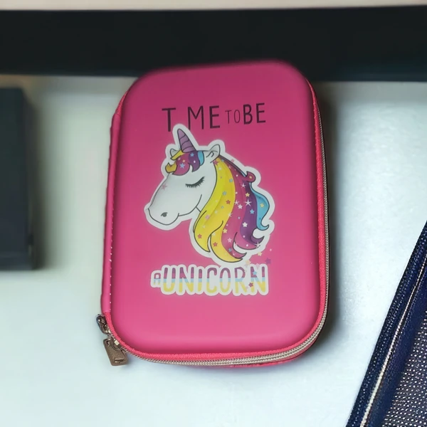 Time To Be Unicorn Pouch Pindia Stylish Pen Pencil Box Case Pouch LargeCapacity With Zipper Time to be a Unicorn Art EVAPencil Box (Set of 1, Multicolor) - Pink