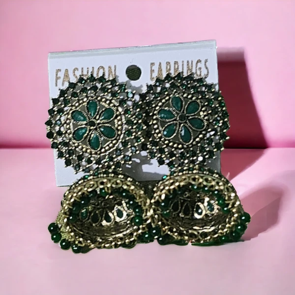 Bridal Designer Double layer Jhumka Earrings for women & girlsBase Metal : AlloyPlating : Gold PlatedSizing : AdjustableStone Type : Artificial Stones & BeadsType : Jhumkhas - Teal