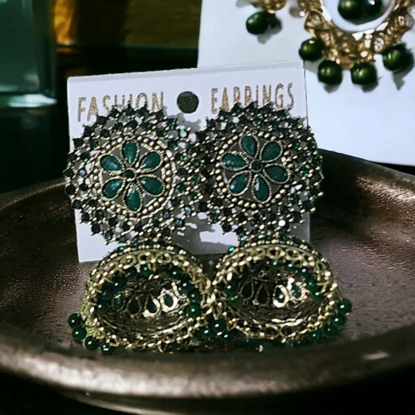 Bridal Designer Double layer Jhumka Earrings for women & girlsBase Metal : AlloyPlating : Gold PlatedSizing : AdjustableStone Type : Artificial Stones & BeadsType : Jhumkhas - Teal