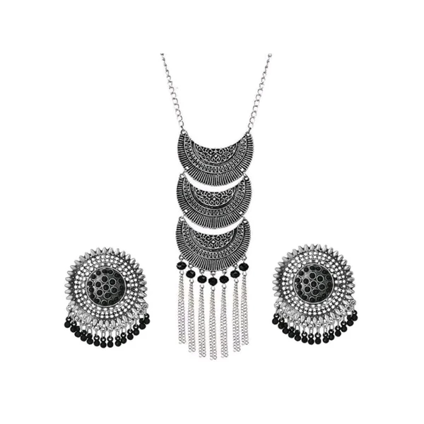 Alloy Silver Chand Black Jewellery Set (Pack Of 1) - Free Size, Black