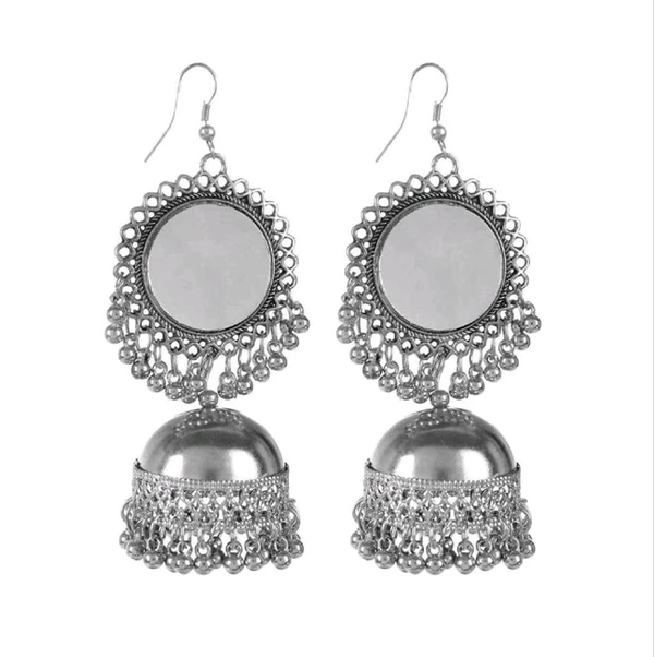 Beautiful Silver Oxidised Mirror Jhumki Earings - Silver