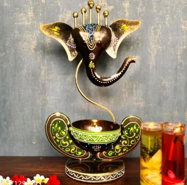 Handicrafy Vinayaka/ Ganesha Ji / Iron Table Decorative showpiece Tealight Candle Holder / Diya Holder / Loban Dhoop 