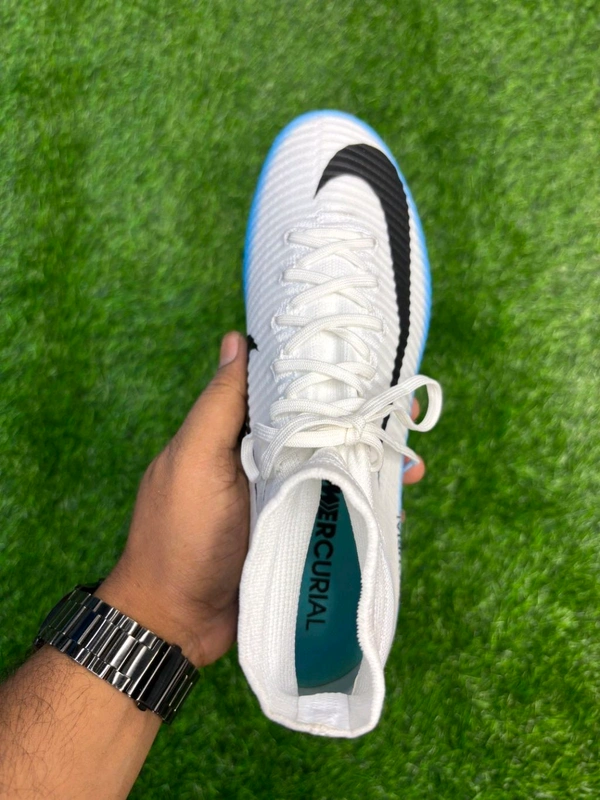 Mercurial Superfly 5 White Sky-blue FG High Top  - 6