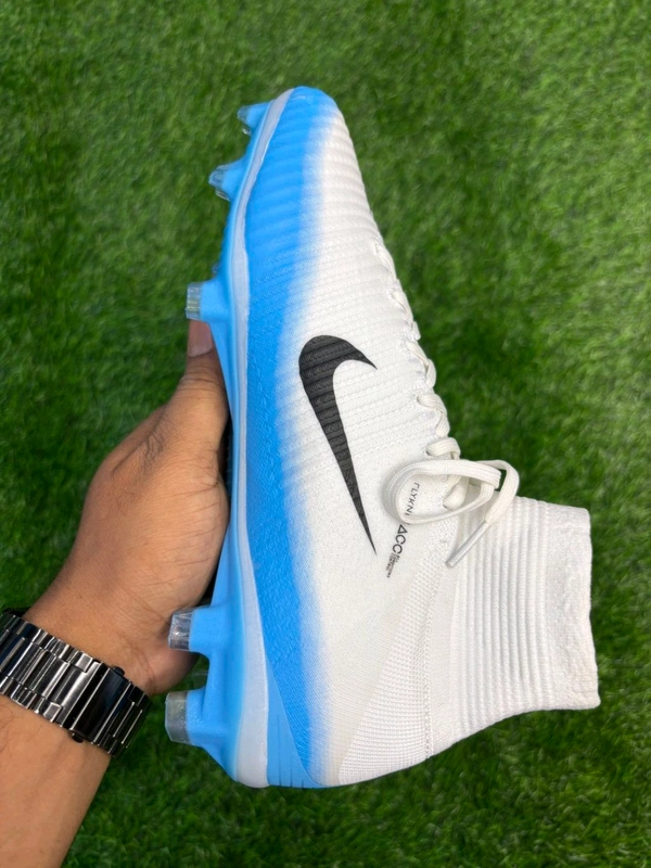 Mercurial Superfly 5 White Sky-blue FG High Top  - 6