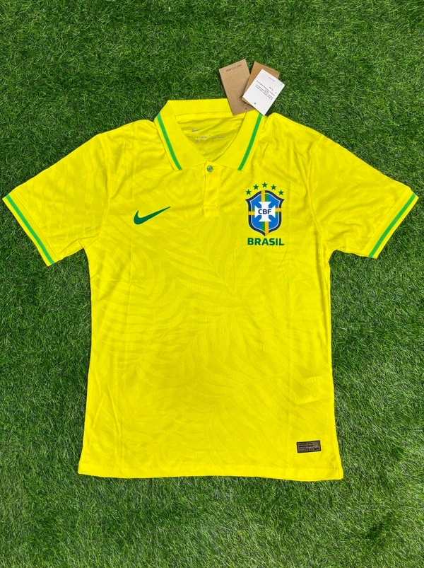 Brazil Home Yellow Colour Polo Jersey Player Edition  - L