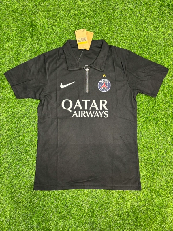 PSG Black Colour Polo Shirt With Zipper  - XL