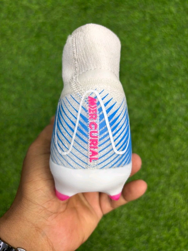 Mercurial Superfly 10 White Blue High-top FG With Lace  - 5.5