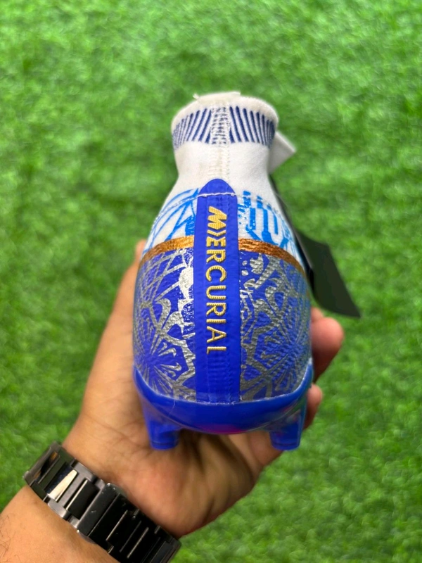 Mercurial Superfly 9 White Blue High-top FG/AG With Lace - 7.5