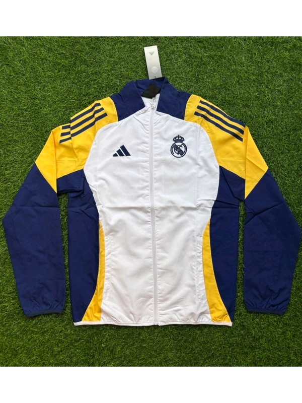 Madrid White Yellow And Navy Blue Colour Mix Windbreaker Jacket  - S