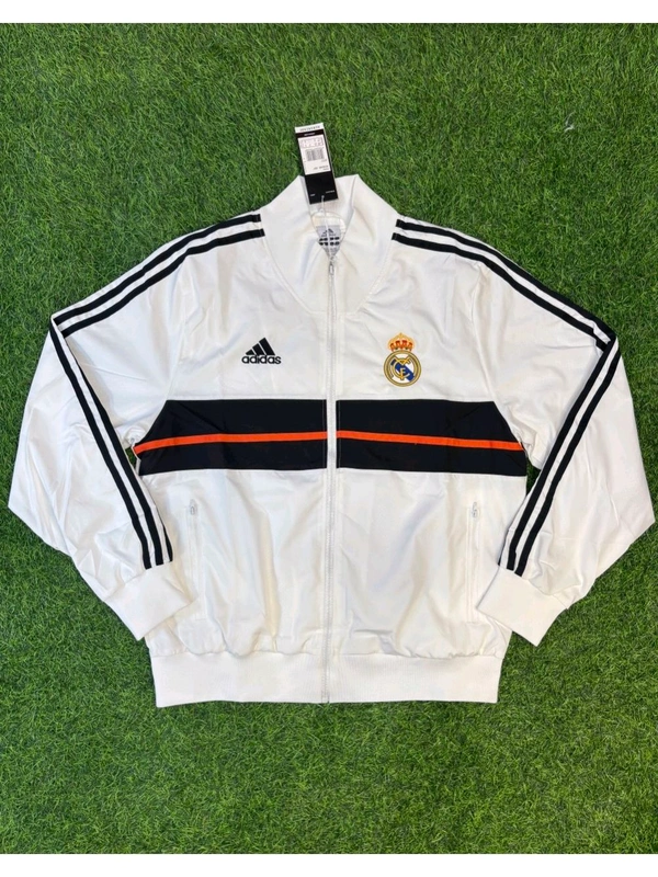 Madrid White Colour With Black Stripe Windbreaker Jacket - L