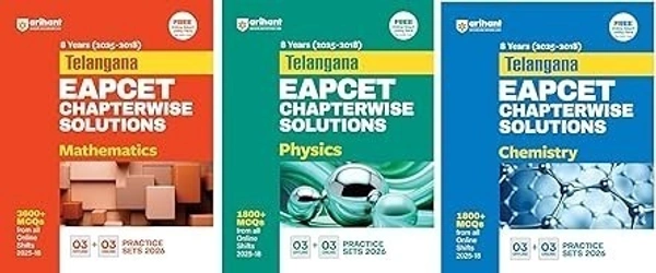 Arihant Combo set of 3 Telangana EAPCET MAthematics, Physics & Chemistry Chapterwise Solutions 2025 | 8 Years (2018–2025) Solved Papers with 1800+ MCQs, 6 ... + Offline) for TS EAMCET Exam Preparation 9789370783201