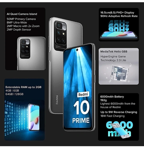Redmi  10prime 4GB Ram 64GB Rom  - Phantom Black,