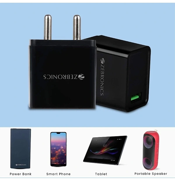 ZEBRONICS  Zeb- MA5311Q 3 A Mobile Charger with Detachable Cable (Black, Cable Included) - white, 150g