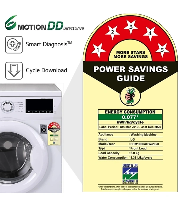LG 6 kg 5 Star Fully Automatic Front Load with In-built Heater White (FHM1006ADW)