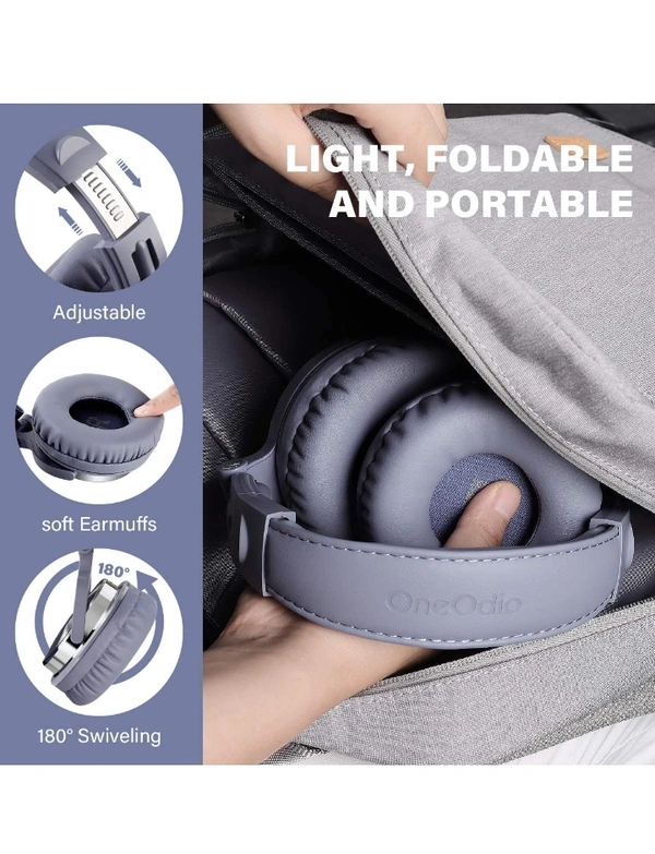 OneOdio Pro-10 Over Ear Headphone, Wired DJ Bass Headsets with 50mm Driver, Foldable Lightweight Headphones with Shareport and Mic for Recording Monitoring Podcast Guitar PC TV(Light Blue) - Light Blue