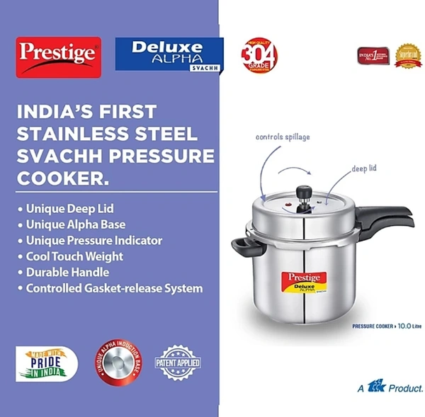 Prestige Deluxe Alpha Svachh 10 L Induction Bottom Pressure Cooker (Stainless Steel