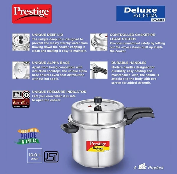 Prestige Deluxe Alpha Svachh 10 L Induction Bottom Pressure Cooker (Stainless Steel